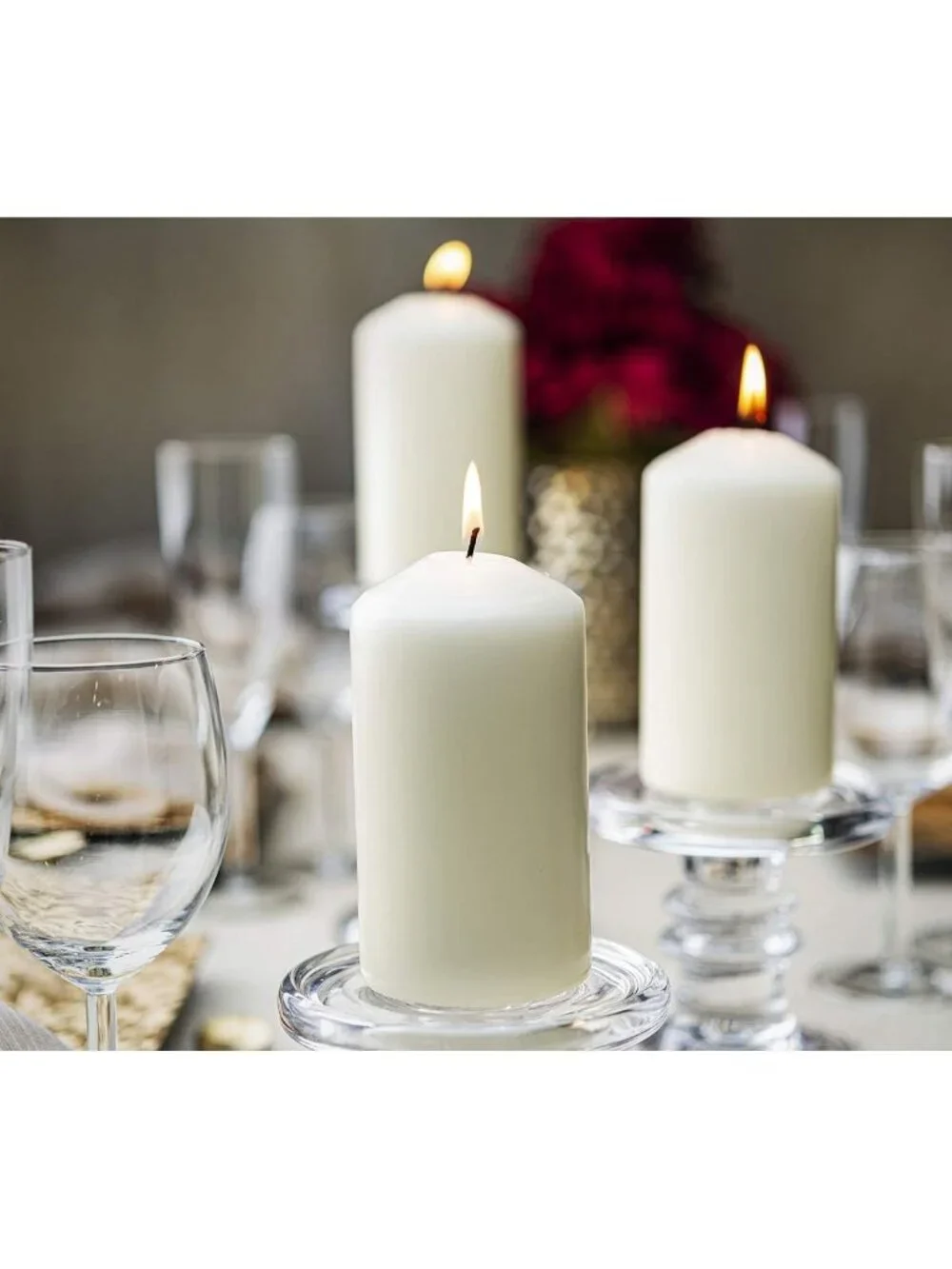 Ivory Pillar Candles Set of 20 - 2x6 Unscented, Dripless & Clean Burning for